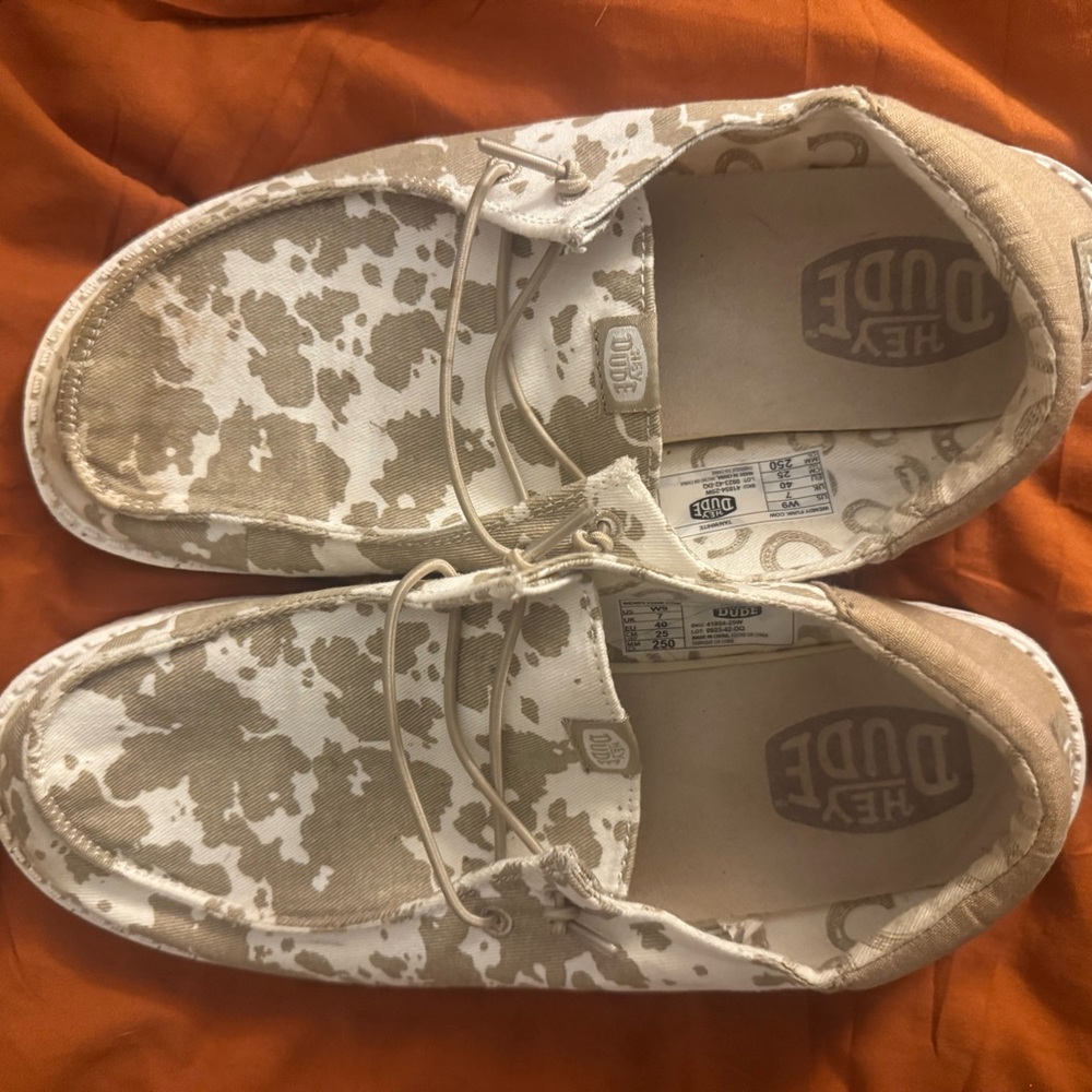 Women's Tan Cowprint HeyDudes